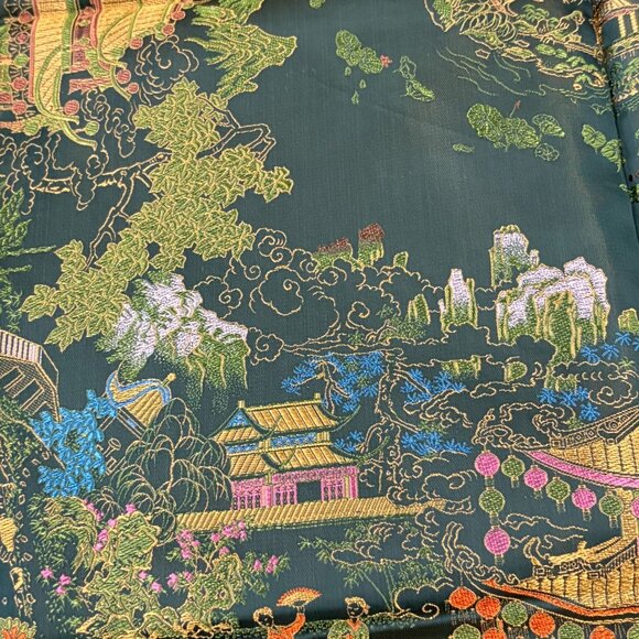 Vintage Reversible Asian-Inspired Fringed Silk Square Table Cover Tapestry - Picture 8 of 10